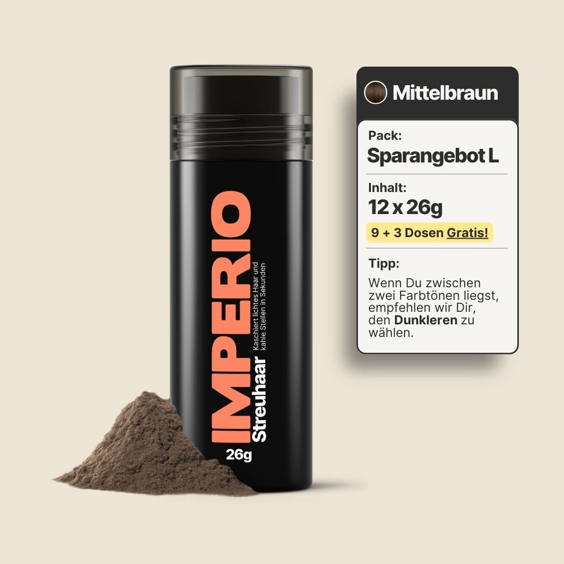9 Dosen IMPERIO® Streuhaar + 3 Gratis Dosen (Sparangebot L) - IMPERIO COSMETICS