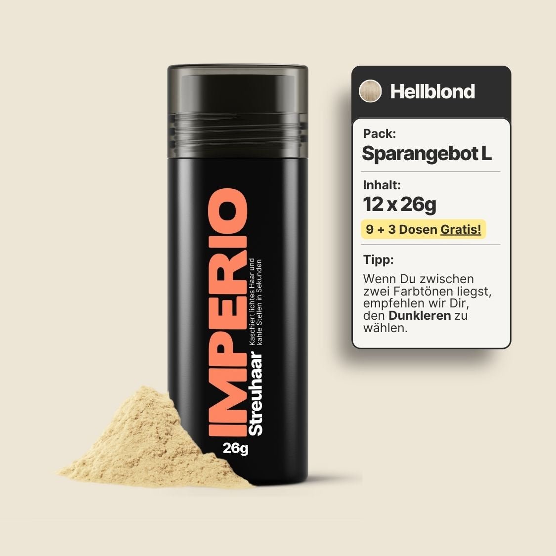 9 Dosen IMPERIO® Streuhaar + 3 Gratis Dosen (Sparangebot L) - IMPERIO COSMETICS