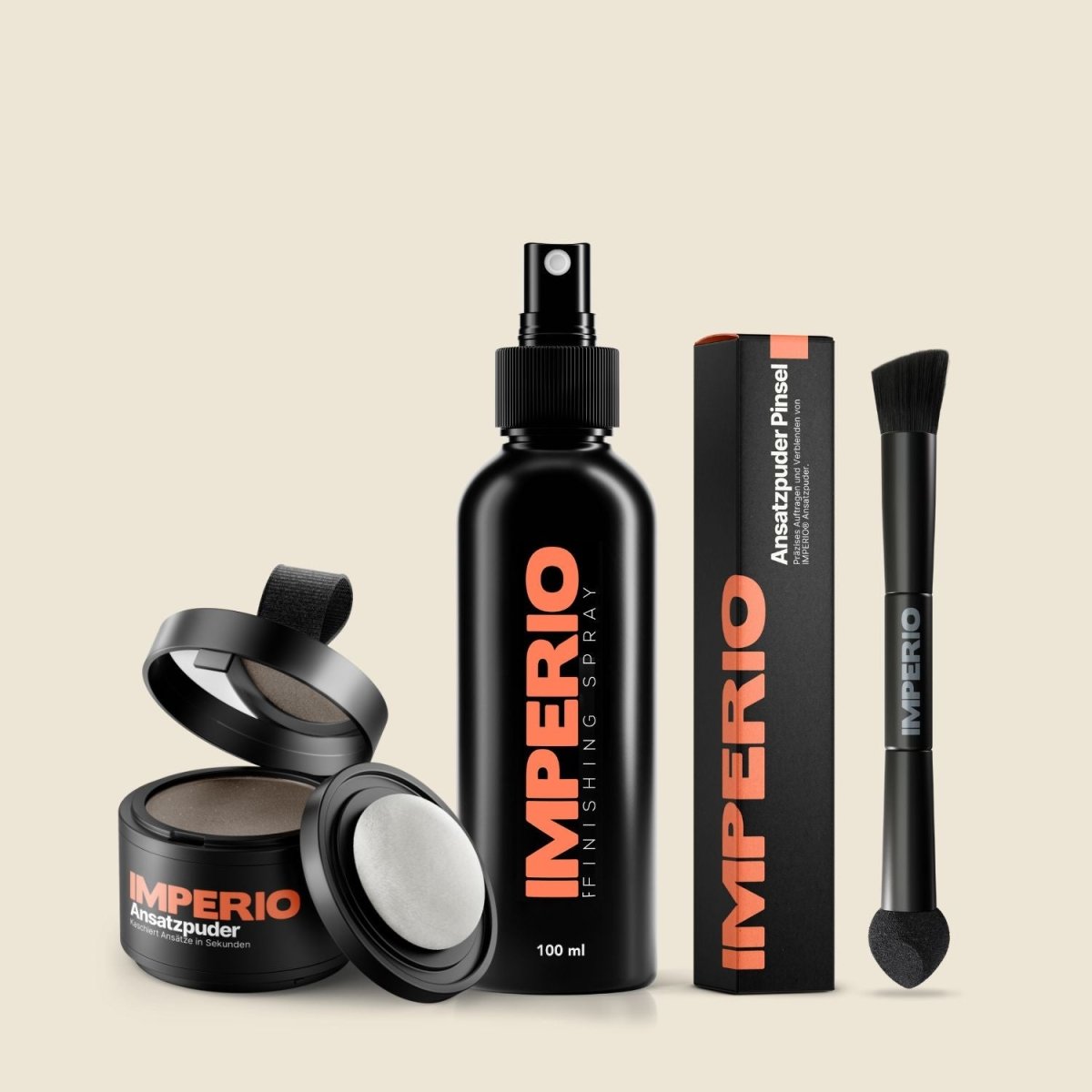 Ansatzpuder Starter - Set (Ansatzpuder, Ansatzpuder Pinsel, Finishing Spray) - IMPERIO COSMETICS