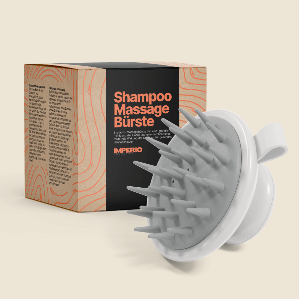 kopfhaut massagebürste hellgrau mit verpackung