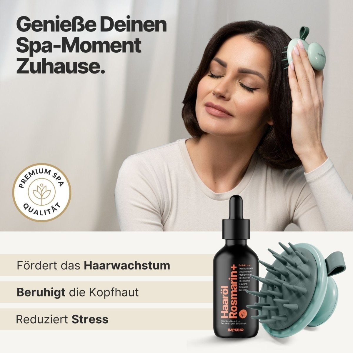 Kopfhaut Verwöhn - Set (Haaröl Rosmarin+, Haaröl Applikator, Shampoo Massagebürste) - IMPERIO COSMETICS