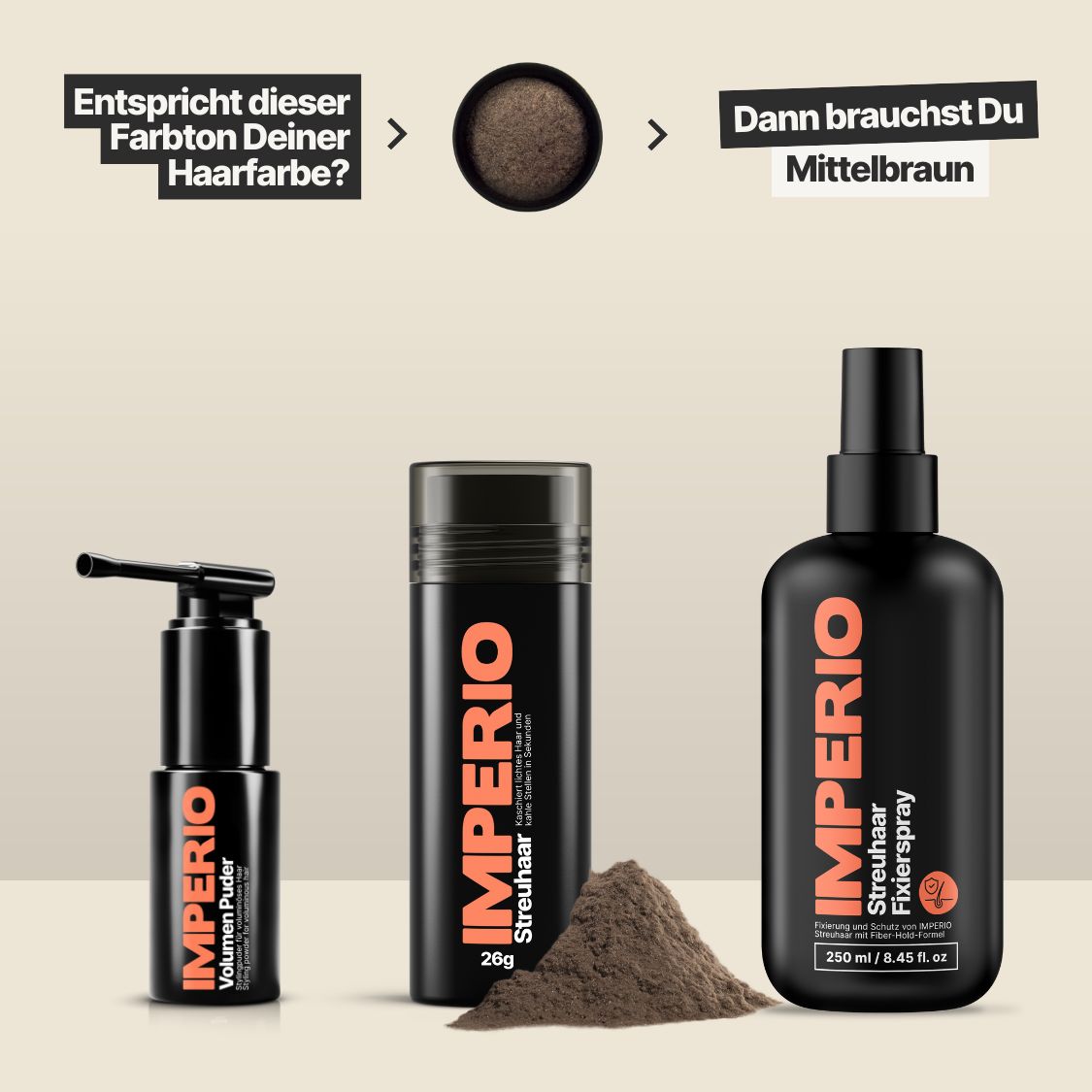 Streuhaar Starter - Set (Streuhaar, Haarpuder, Fixierspray) - IMPERIO COSMETICS