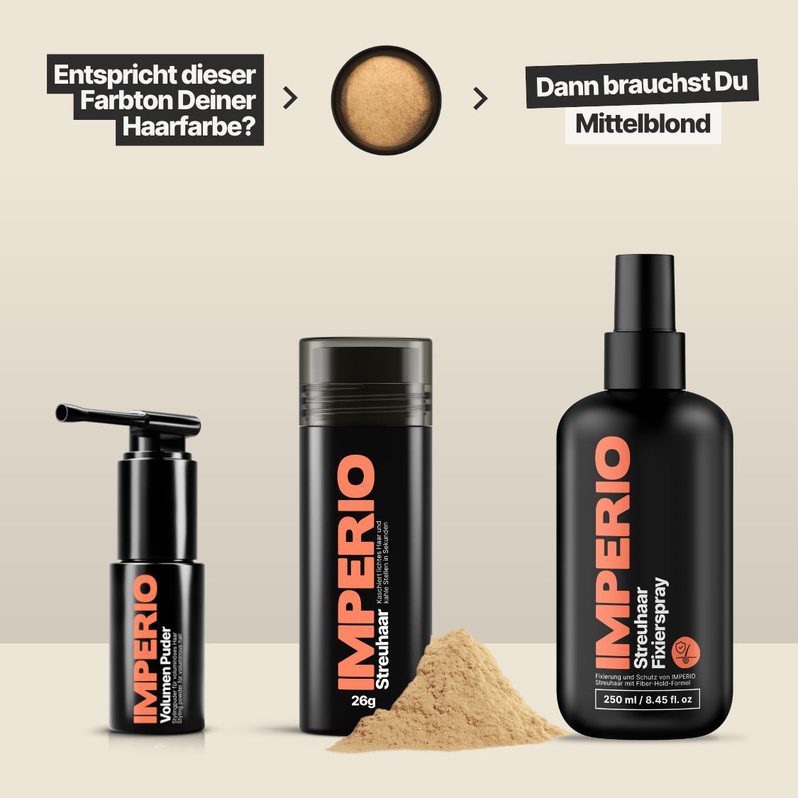 Streuhaar Starter - Set (Streuhaar, Haarpuder, Fixierspray) - IMPERIO COSMETICS
