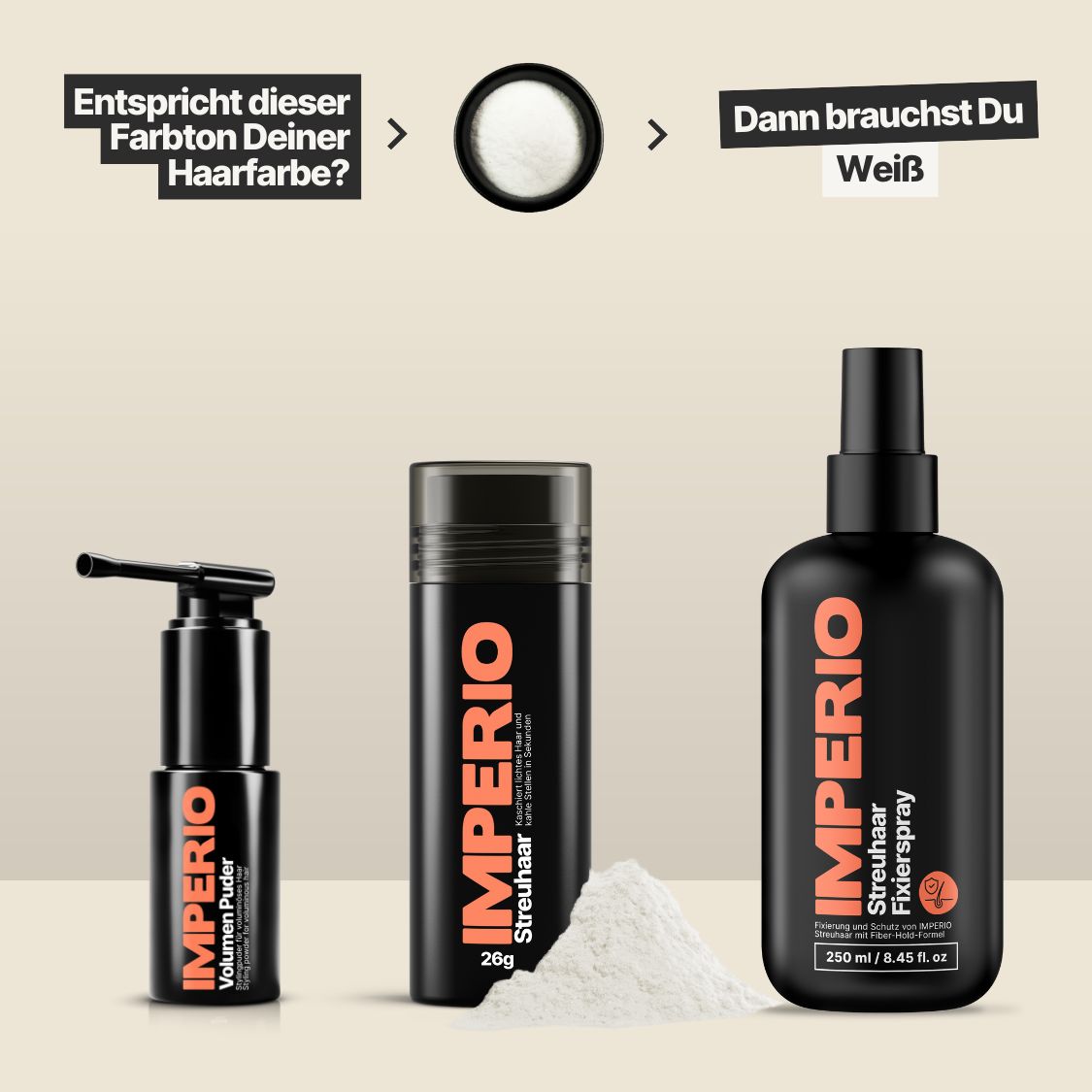 Streuhaar Starter - Set (Streuhaar, Haarpuder, Fixierspray) - IMPERIO COSMETICS