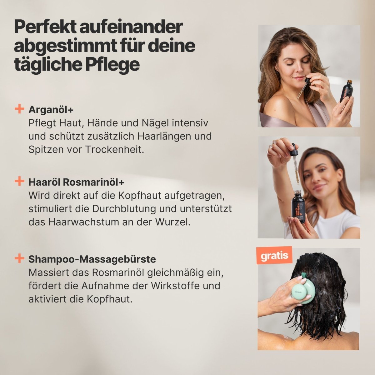Haut & Haar Intensiv Set (Arganöl+, Haaröl Rosmarin+, Gratis Kopfhaut Massagebürste) - IMPERIO COSMETICS