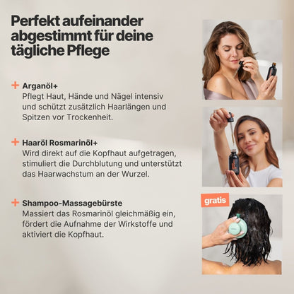 Haut & Haar Intensiv Set (Arganöl+, Haaröl Rosmarin+, Gratis Kopfhaut Massagebürste) - IMPERIO COSMETICS