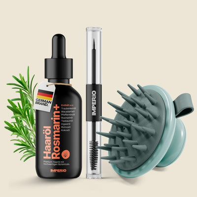 Kopfhaut Verwöhn - Set (Haaröl Rosmarin+, Haaröl Applikator, Shampoo Massagebürste) - IMPERIO COSMETICS