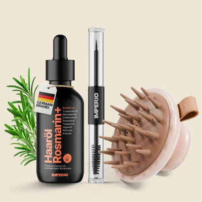 Kopfhaut Verwöhn - Set (Haaröl Rosmarin+, Haaröl Applikator, Shampoo Massagebürste) - IMPERIO COSMETICS